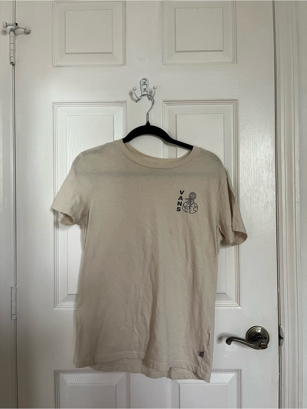 Vans Cream Short-Sleeve Tee with Small Black Logo
